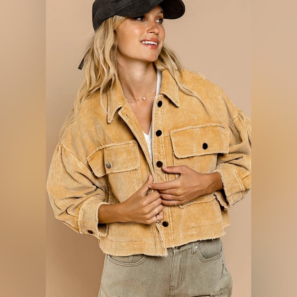 Corduroy Cropped Jacket Oversized Fit Balloon Sleeves NWT